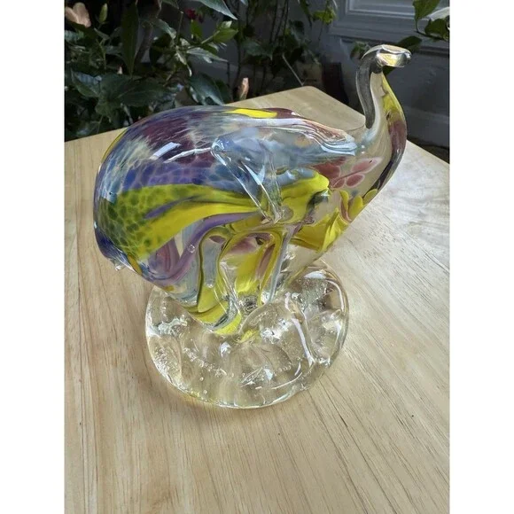 Hand Blown Art Glass Elephant Figurine Paperweight Signed By Artist - Picture 9 of 12